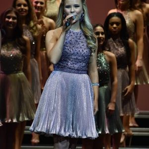 Purple Sherri Hill cocktail